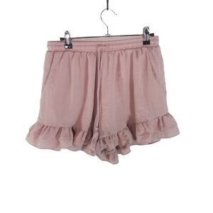 Lost + Wander pink ruffle hem shorts